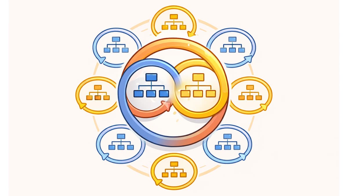 Interconnected organizational flowcharts in loops