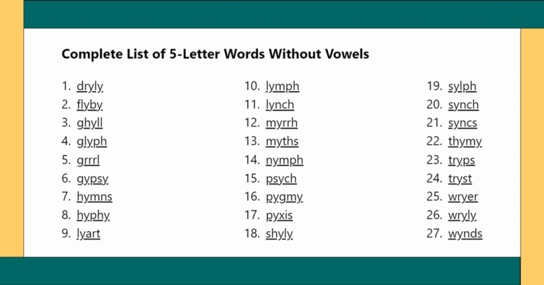 Complete list of 5-letter words without vowels